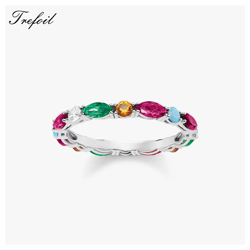 

Colorful Stones Wedding Bands Rings, 925 Sterling Silver CZ Pave Fashion Jewelry Trendy Luxury Gift For Women 2018 New
