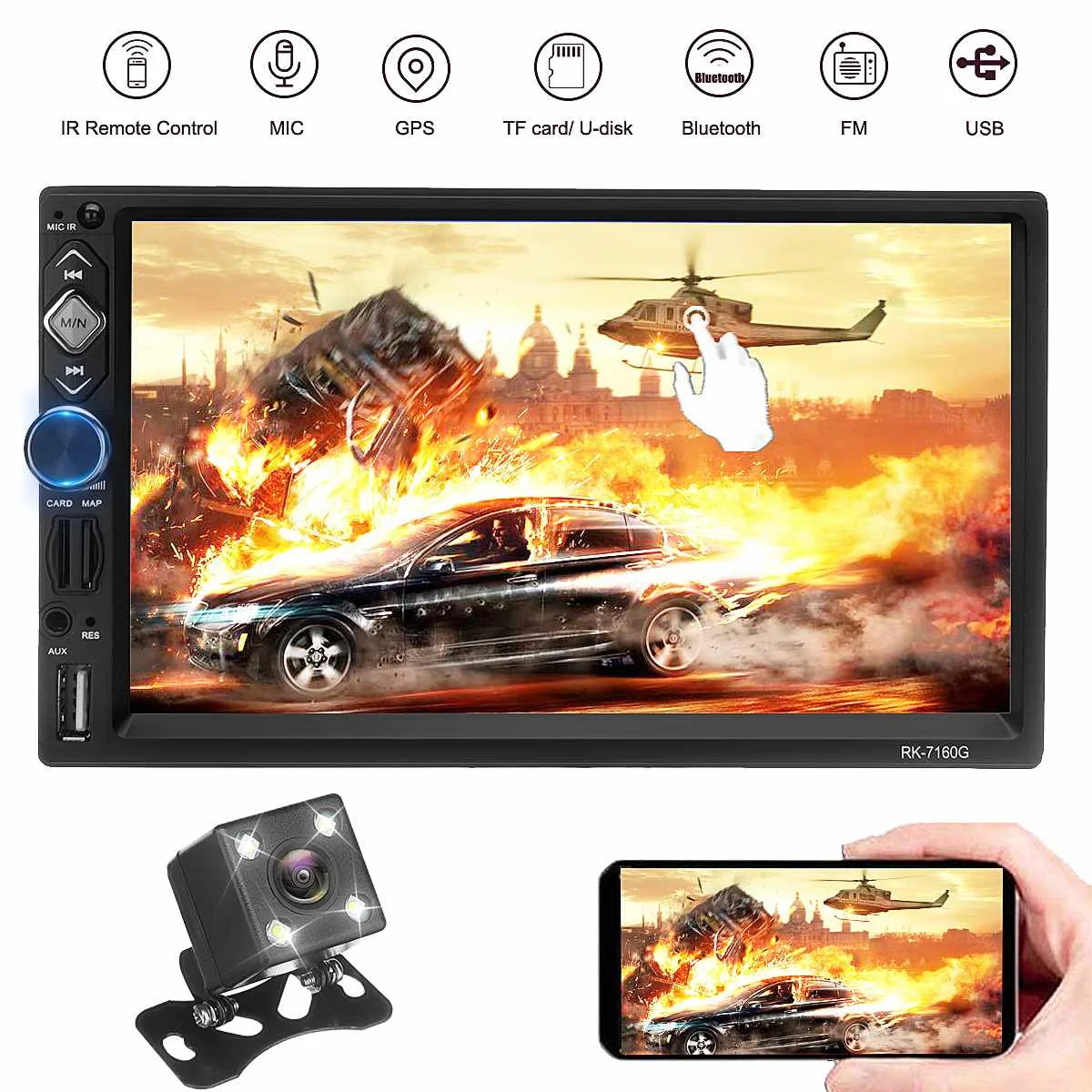 

7 Inch Gps Navigation Car Mp5 Player HD MP5 Player Multimedia Stereo Radio bluetooth FM RDS Quick Charge Mirror Link Cam