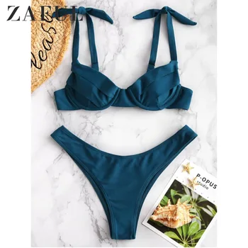 

ZAFULTie Back Underwire Halter Bikini Sets Women Tied Back Bow Two Pieces Swimsuits 2019 Girl Boho Beach Bathing Suits