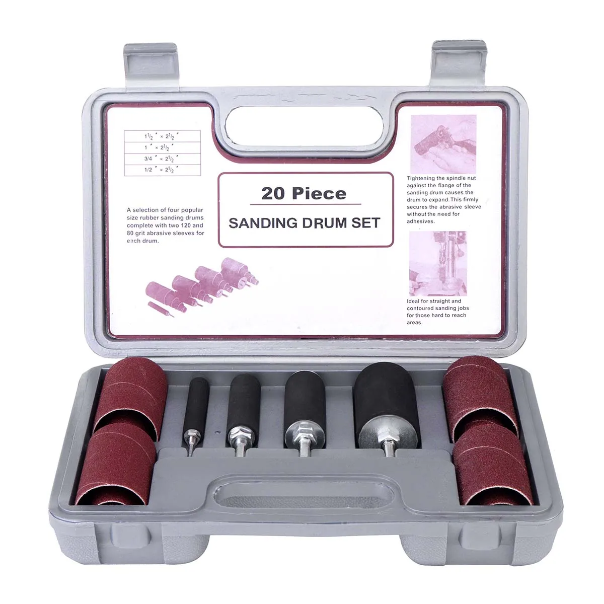 

20PCS Sanding Drum Set Long Drums Sander for Drill Press Woodworking Tool Kits Nail Drill Rotary Tool Abrasive Tools Storage Box