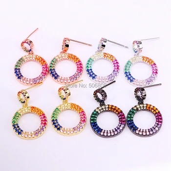 

4 Pairs, Crystal Zirconia Two Circle Drop Earrings Women Fashion CZ Dangle Earrings