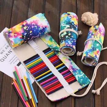 

36/48/72 Holes Portable Canvas Wrap Roll Up Artistic Drawing Pencil Case Pencil Bag Holder Storage Pouch School Office Supplies