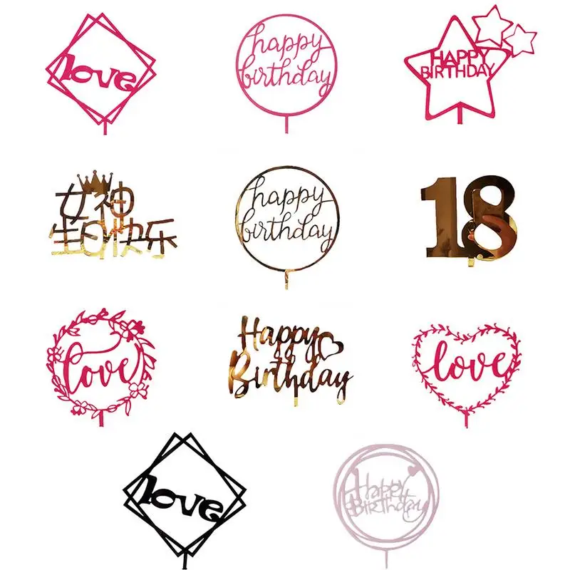 

Happy Birthday Cake Topper Baking Accessories Acrylic Cupcake Topper Birthday Cake Supplies Party Event Decorations Lover Gift
