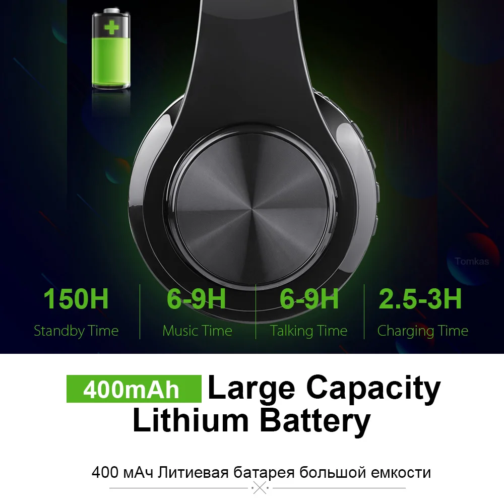 TOMKAS Bluetooth Earphone Headphone Wireless Stereo Earphones Foldable Headsets Adjustable Earbuds With Mic TF Card For Computer