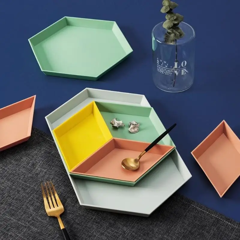 

Plastic Snacks Dish 1 Set Nordic Style Polygon Desktop Combination Storage Tray
