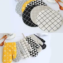 Microwave Gloves Oven-Mitts Baking Nordic Kitchen Potholders Yellow BBQ Non-Slip Cotton