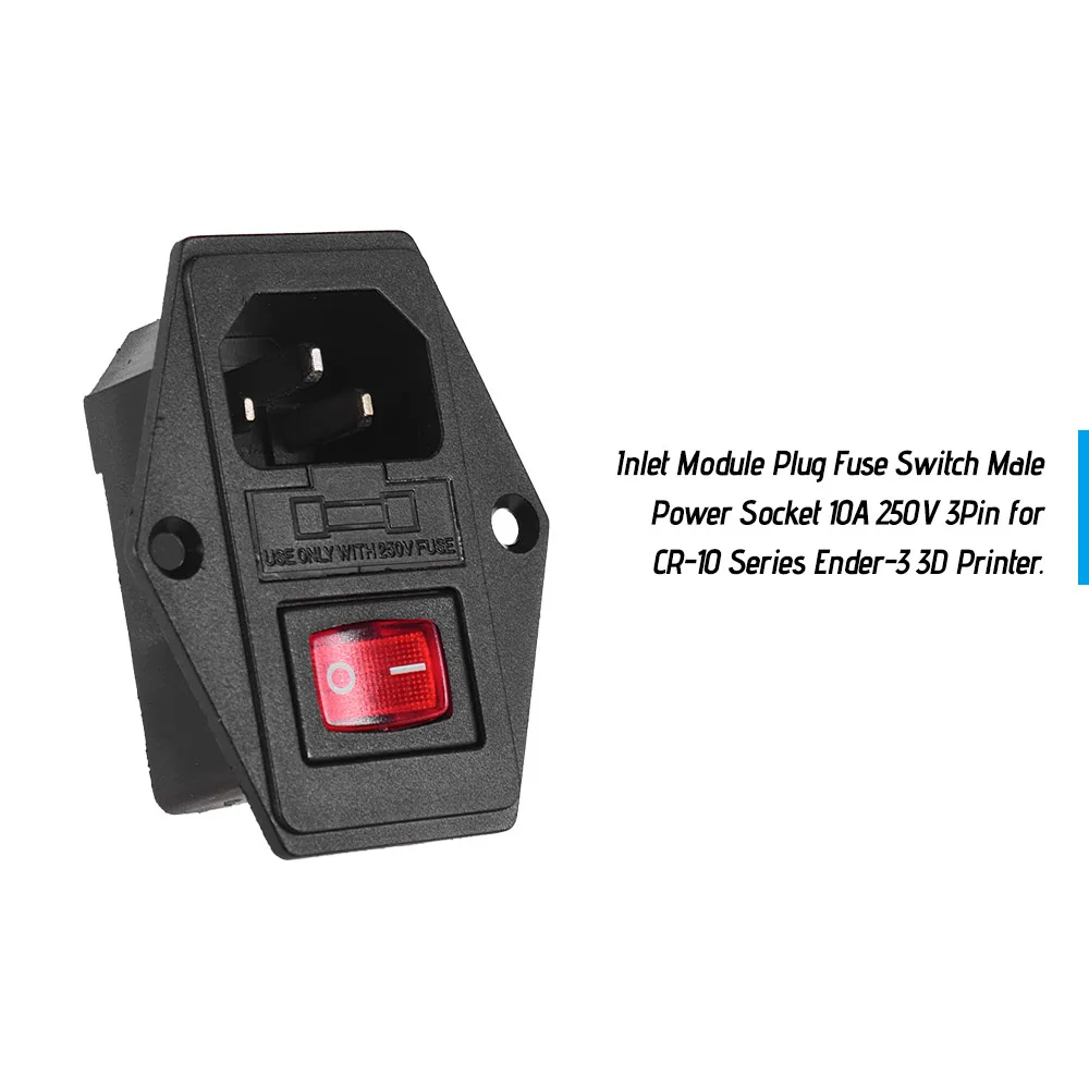 

Creality 3D Inlet Module Plug Fuse Switch Male Power Socket 10A 250V 3Pin for CR-10 Series Ender-3 3D Printer