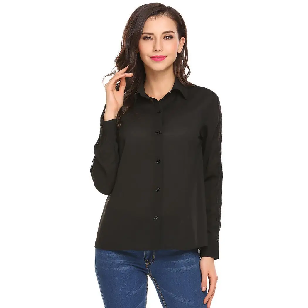 Women Long Sleeve Lace Patchwork Chiffon Blouse Casual Shirts Height 172cm Bust 87cm Waist 60cm Hip 89cm Spring Autumn |