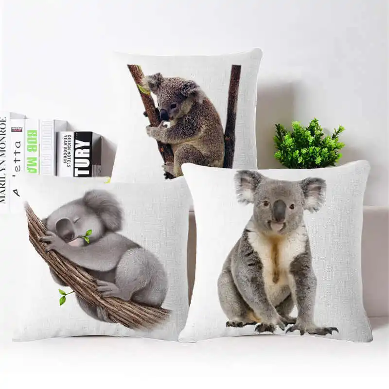 Симпатичный чехол для подушки из хлопка и льна Koala Модный Наволочки домашнего