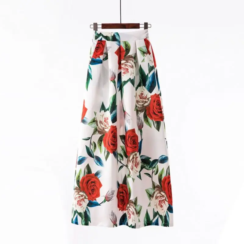 

Casual Plus Size Elegant Sweet Women Long Skirts OL Lady White Boho Simple Aline Floral Print Summer Female Fashion Retro Skirt