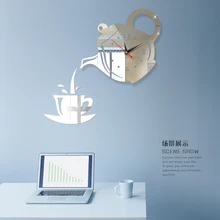 Кофе чайник DIY 3D Номер Настенные часы зеркало наклейка домашний офис декор искусство Дизайн комнаты современный дизайн бесшумные часы