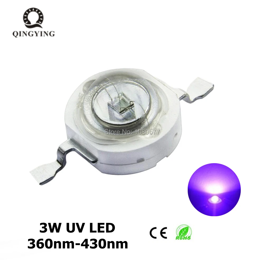 10pcs-100pcs 3W UV High Power LED Light Beads Ultra Violet Purple LED Chip 360nm 365nm 370nm 380nm 390nm 395nm 400nm 405nm 430nm 370nm 380nm 395nm 400nm 405nm uv narrow band pass filter glass