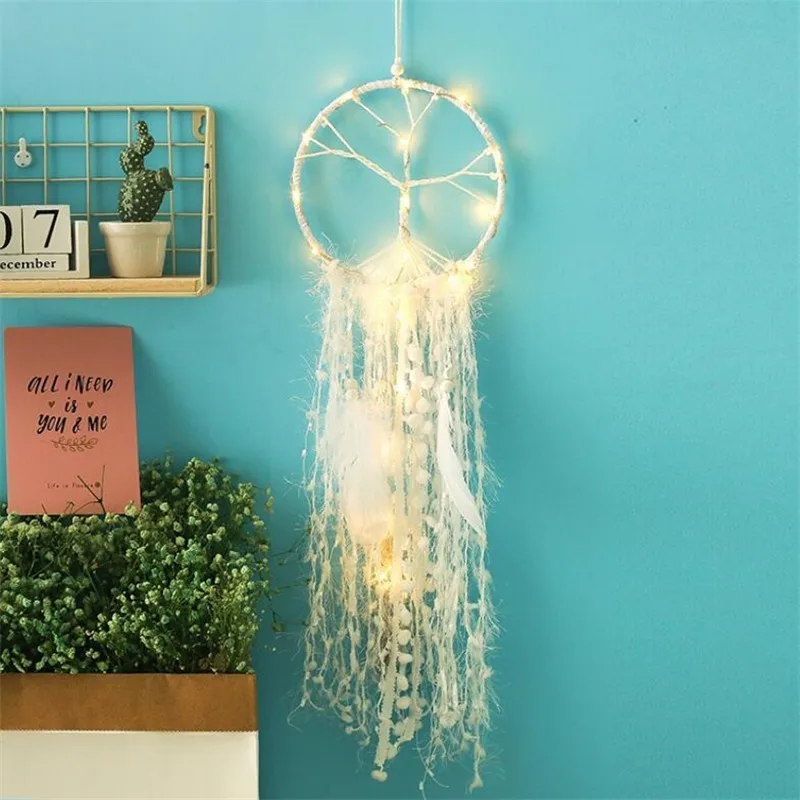 

LED Lighting Wishing Tree Dream Catcher Feathers Room Decoration Home Wall Hanging Dreamcatchers Car Home Decor Ornaments Gift