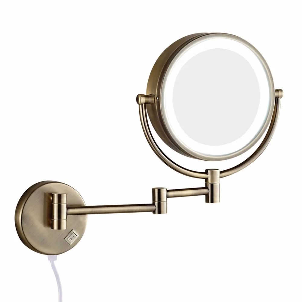 Gulun настенное зеркало для макияжа для ванной со светодиодными лампами и 10X увеличительным двойным удлинителем складные зеркала для бритья двухстороннее античное
