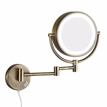 GURUN Bath Wall Makeup Mirror with led Lights and 10X Magnifying Dual Extend Arm Folding Shaving Mirrors Dual Sided Antique