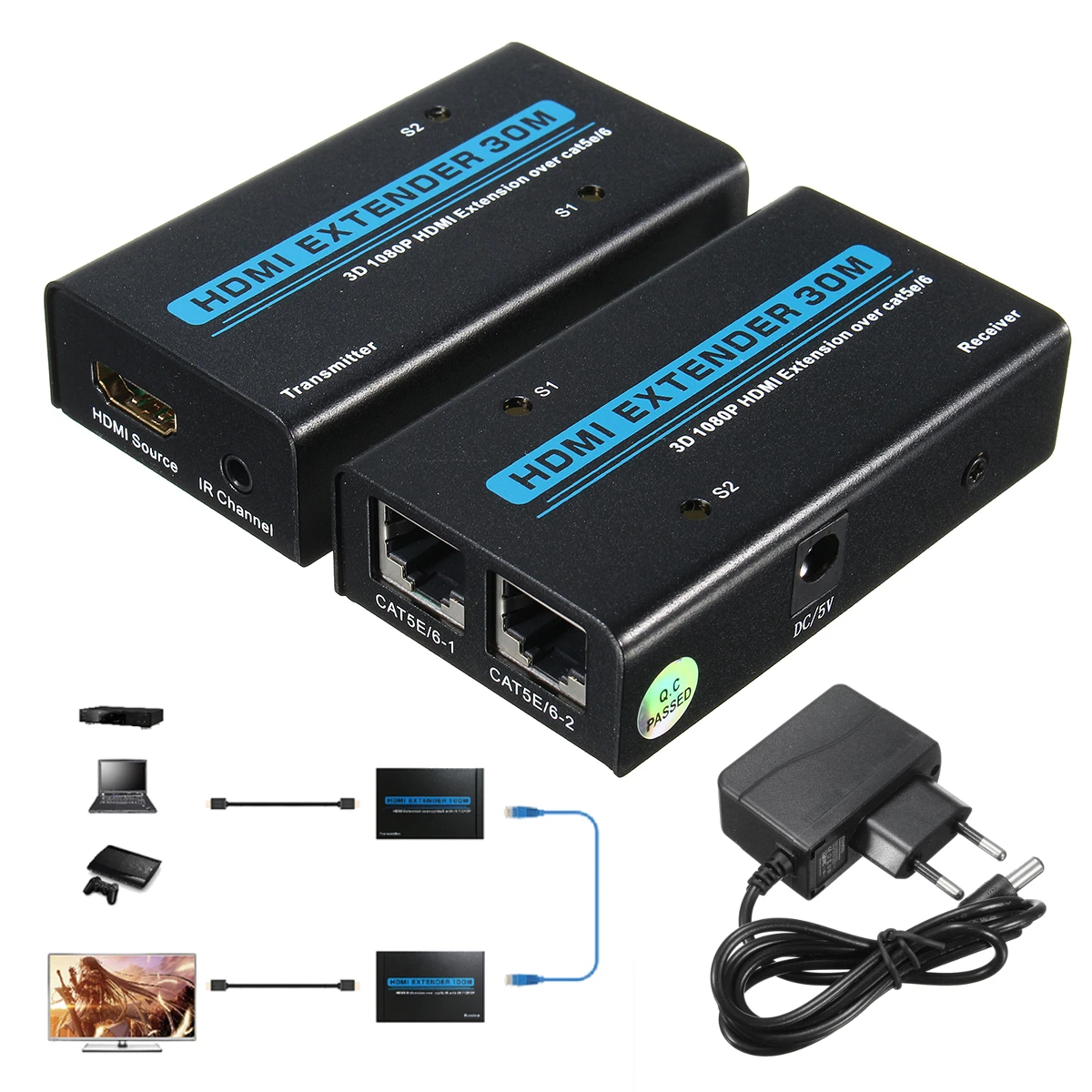 

HDMI Extender 1080P HDMI To RJ45 Single Network Cable Signal Extender CAT5/6 Ethernet Lan Transmitter Receiver Sender Adapter