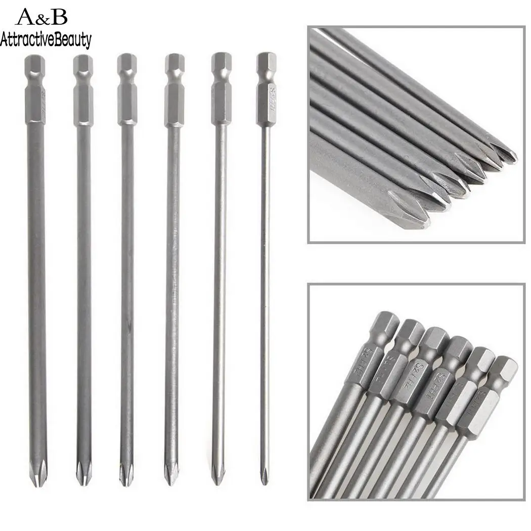 

6cs/Set 150mm Long 1/4 Inch Hex (3pcs), (3pcs) Cross Head S2 Magnetic PH2/ PH1 6pcs/Set Screwdriver Bits