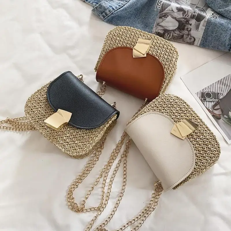 أزياء السيدات رسول حقائب القش حقيبة كتف للفتيات عارضة النساء المنسوجة سلسلة صغيرة Crossbody أكياس Bolsas الأنثوية أزياء السيدات رسول حقائب القش حقيبة كتف للفتيات عارضة النساء المنسوجة سلسلة صغيرة Crossbody أكياس Bolsas الأنثوية
