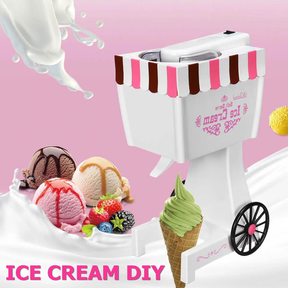

220V 22W Electric Mini Ice Cream Maker Automatic Yogurt Frozen-Machine Device 600ML Food-grade ABS DIY Ice-lolly Safe White
