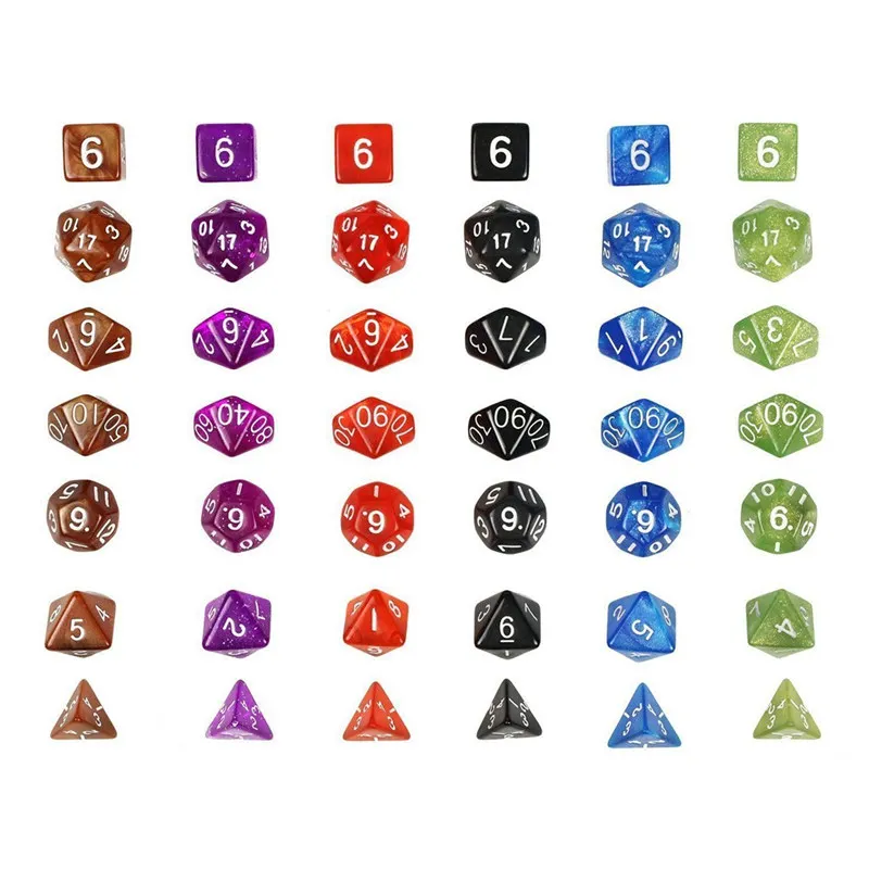 الترفيه متعددة الوجهين لعبة النرد 42 pcs نرد متعدد الأوجه 6 مجموعات ل الزنزانات والتنينات DND RPG MTG مجلس ألعاب النرد مع حقيبة