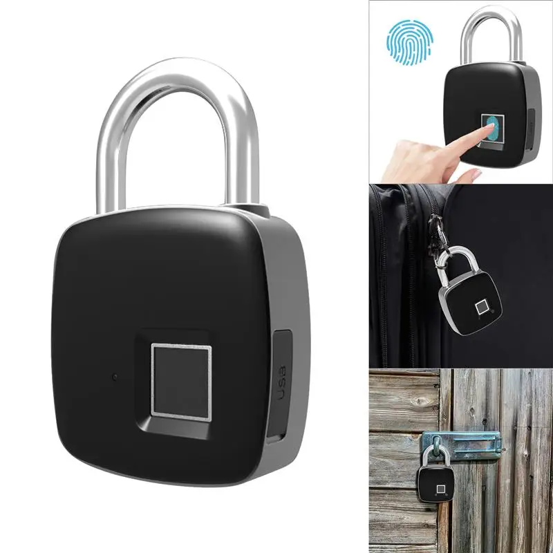 

1pcs Hot Smart Fingerprint Padlock Safe USB Charging Rechargeable Waterproof Door Lock Security Padlock