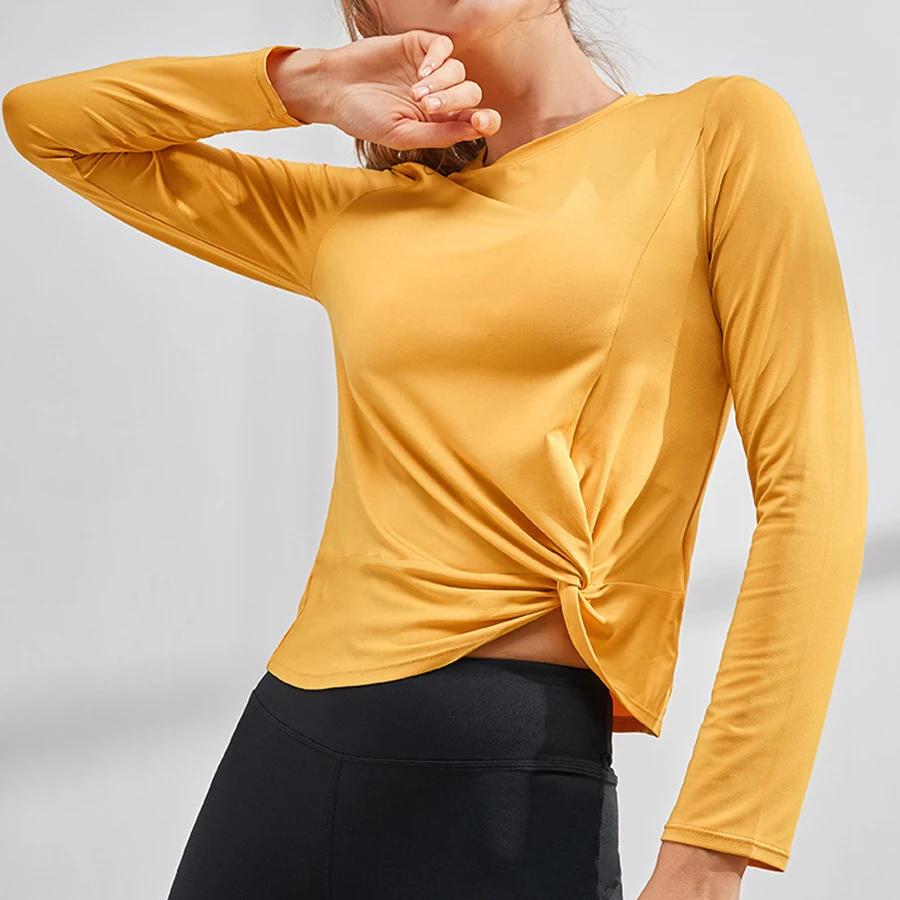 

BINAND Solid Round Neck Sports Shirts Women Comfortable Polyester Fitness Slim Fit Quick Dry Gym Workout Female Yoga Long Sleeve