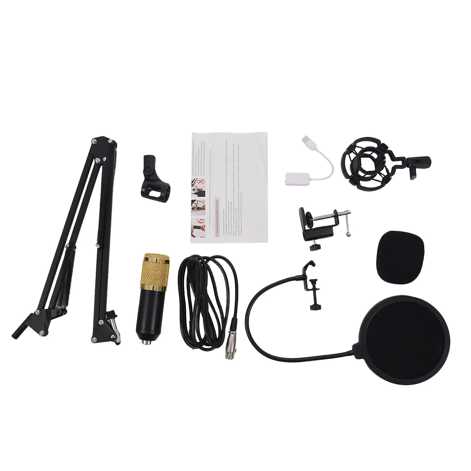 

BM800 Condenser Microphone Kit Studio Suspension Boom Scissor Arm Sound Card