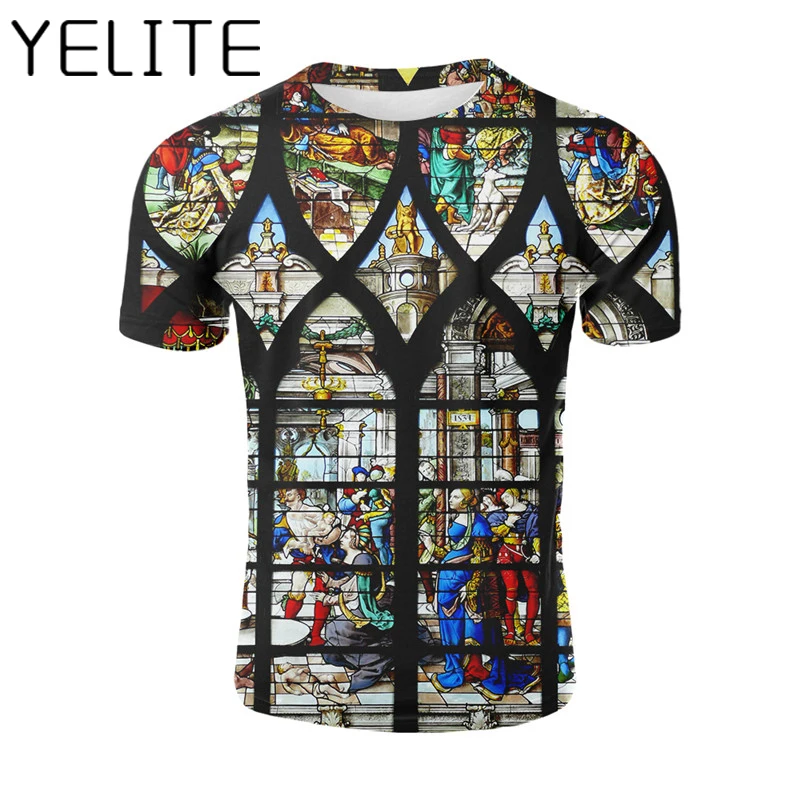

YELITE Holy Writ Printed T Shirt Virgin Mary Tshirt Biblical Cuture Wallpaper Tshirt Vintage T-shirt Casual Short Sleeve Tops