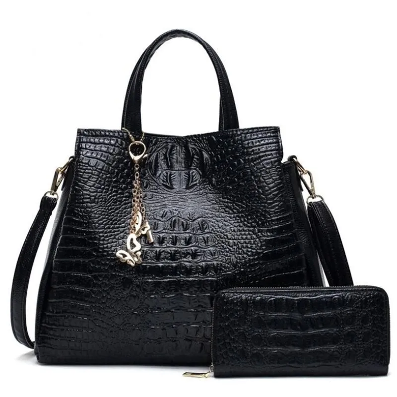 

2Pcs / Set Fashion Women Composite Bags PU Leather Women Handbag Alligator Shoulder Bag Ladies Totes Wallets Purse Bag Set
