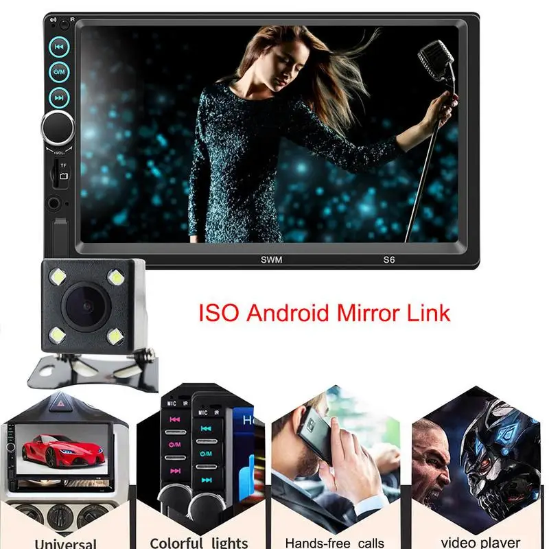 

Car player 7 Inch Bluetooth Stereo Radio 2 DIN MP5 Card Connectivity Camera Supports IOS Android Mirror Connection