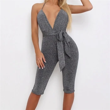 

Deep V-Neck Skinny Bandage Rompers Womens Jumpsuit Autumn Winter Women Halter Sequined Rompers Casual Jumpsuit Women