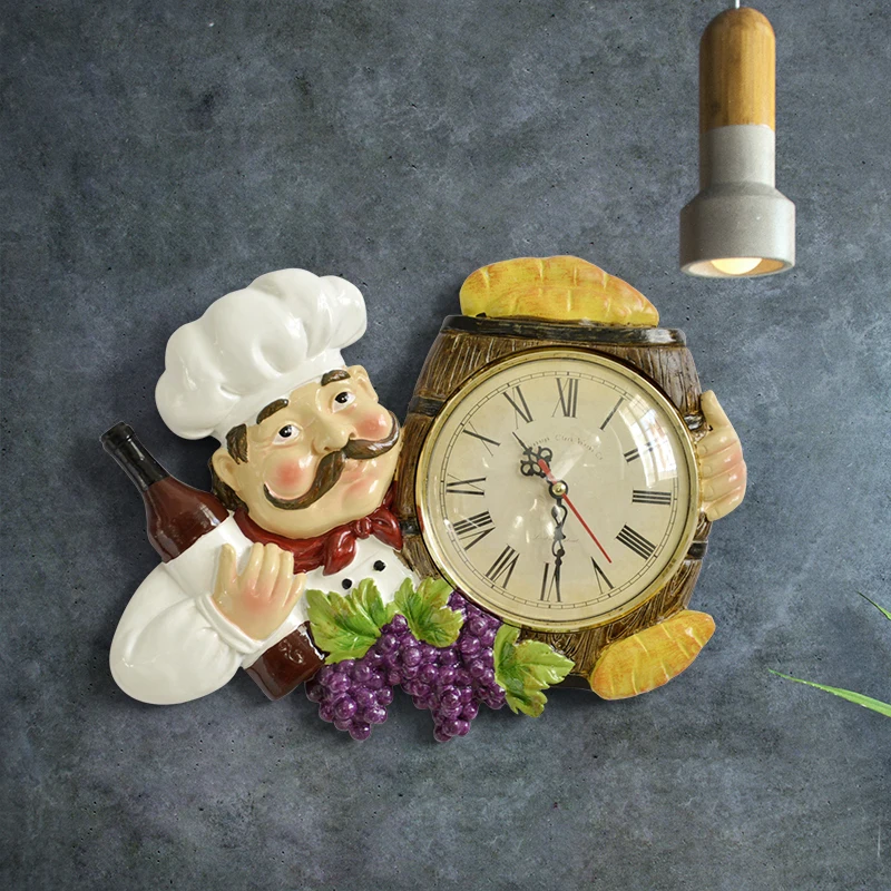 Reloj de pared Vintage decoración del hogar resina Chef estatua reloj silencio cuarzo reloj para sala de estar cocina pared decoración reloj colgante Reloj de pared Vintage decoración del hogar resina Chef estatua reloj silencio cuarzo reloj para sala de estar cocina pared decoración reloj colgante