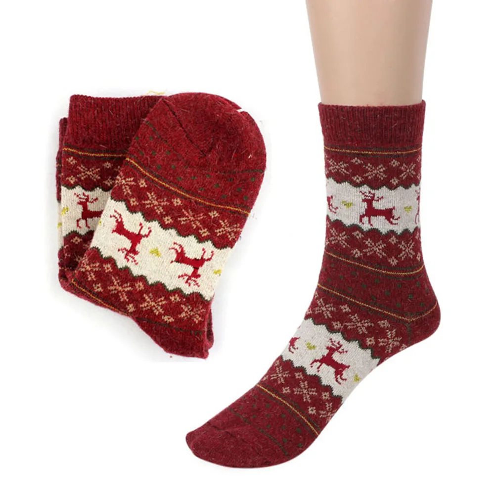 1 пара зимних носков для женщин и мужчин теплые шерстяные носки милые удобные носки с принтом снежинок и оленей Рождественский подарок