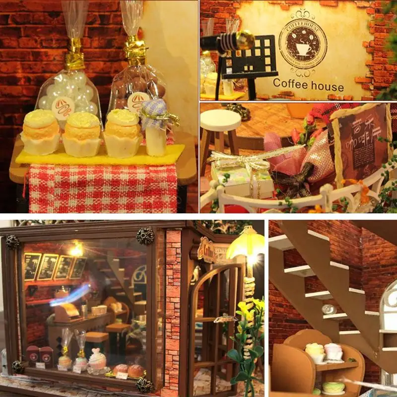 Creative DIY Wooden House Miniature Furniture Dollhouse Kit Ornaments Toys Doll House Miniature Accessories Christmas Gift