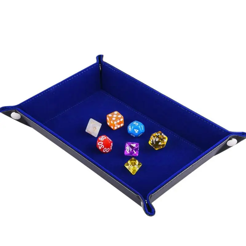 Dice Holder PU Leather Folding Rectangle Tray W/purple Velvet For RPG