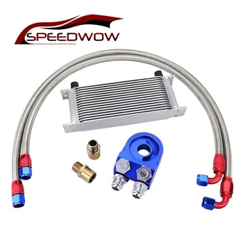 

SPEEDWOW AN10 16Row Oil Adapter Filter Cooler Plate Kit+Nylon Braided Oil Hose Line+Transmission Oil Cooler Engine Parts