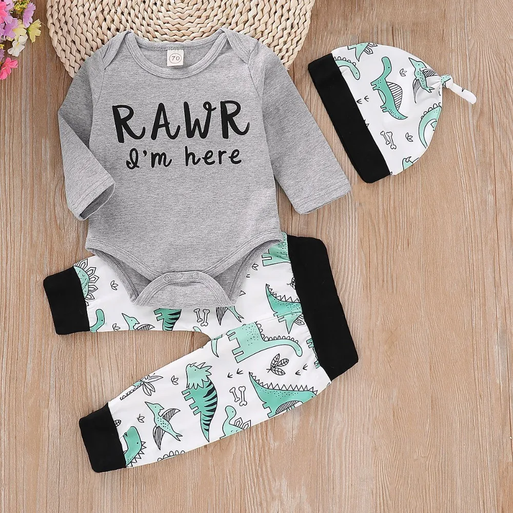 Dinosaur Newborn Toddler Kid Baby Boy Clothes Long Sleeve Casual Jumpsuit Top+Pants Outfits Set