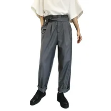 Мужская мода Ретро Высокая талия брючный костюм Япония Стиль Прямые мужские женские брюки с широкими штанинами