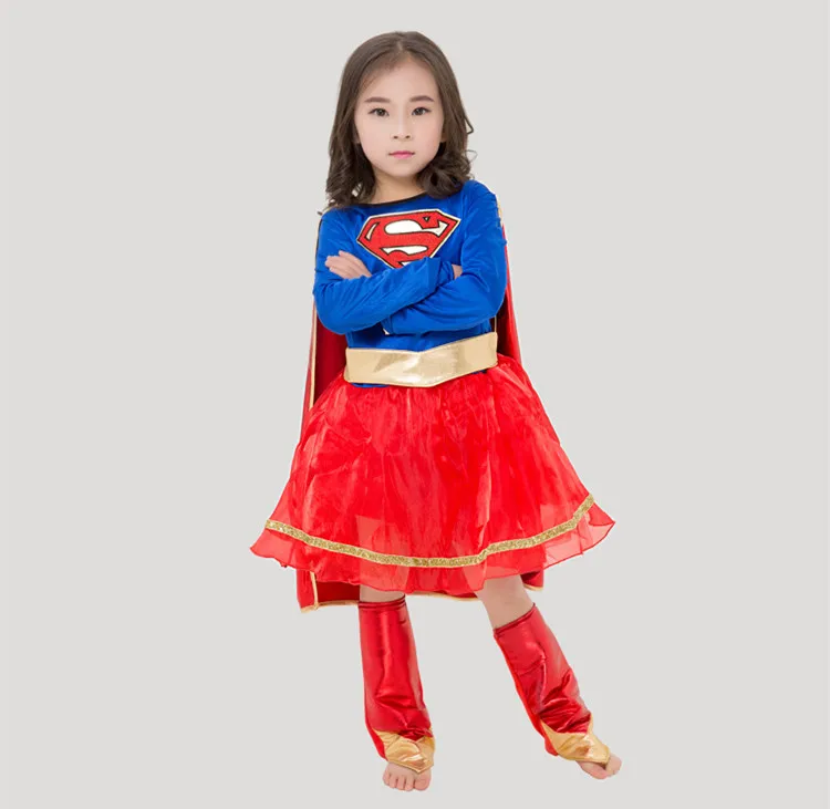 

2018 Top Quality Superman Costume For Girls Lace Tutu Dress Halloween School Party Superwoman Stage Preformance Costume For Kids