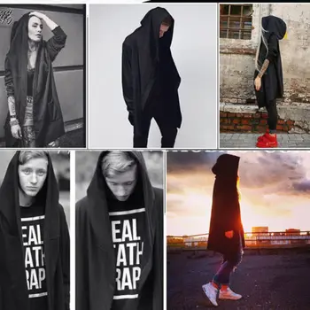 

Fashion Men Hooded Hoody Coat 2019 New Winter Solid Pocket Long Cardigan Cloak Hipster Hip Hop Cape Hooded Coat Top M-2XL