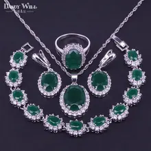 4 шт. комплект ювелирных изделий для костюма 925 пробы серебро зеленый циркон серьги кольцо ожерелье кулон браслет для женщин подарочная коробка