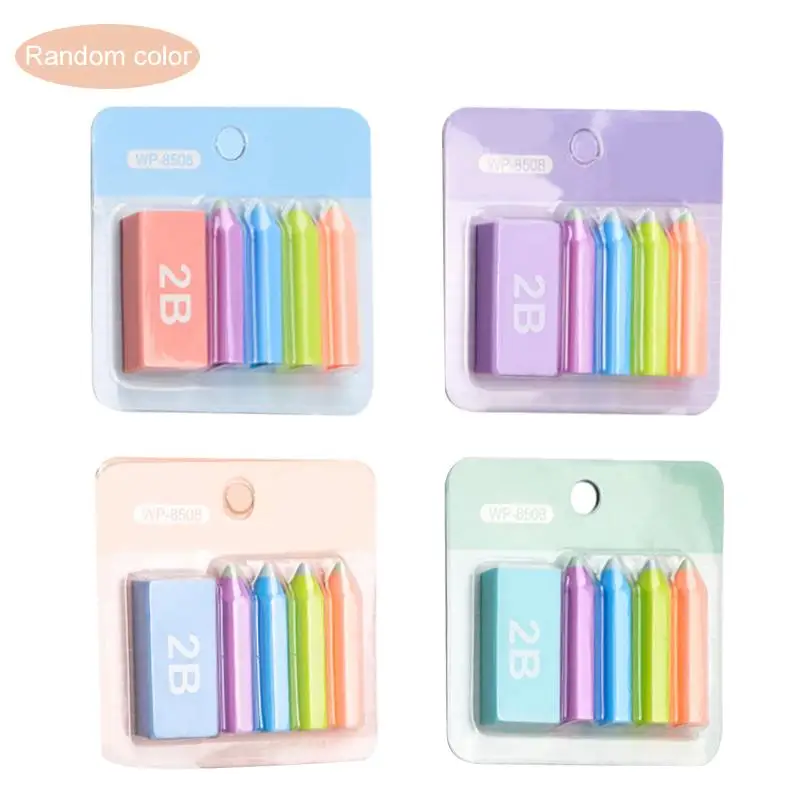 

4Pcs Pencil Protective Cover Plastic Pencil Cap Set Cute Candy Color Pencil Extender Student Stationery Send 2B Eraser