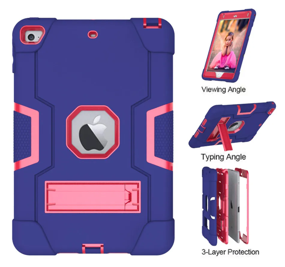 

For New iPad mini 5 mini 4 mini5 7.9'' Cover Funda Model A2133 Kids Skin Safe Shockproof Silicone+PC Shell kickstand+Film+Stylus