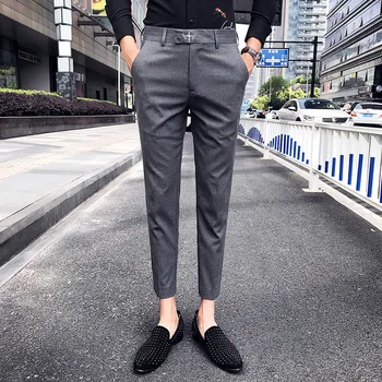 

Trousers Mens Black gray Pants Slim Fit Casual Pantalones Hombre Social Club Tight dress pants 2019 Business men suit pants
