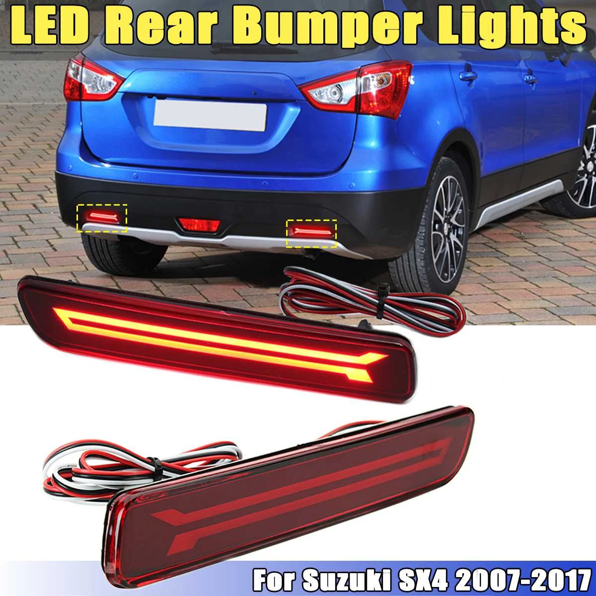 

1Pair For Suzuki SX4 2007-2017 12V Car Red Flashing LED Rear Bumper Reflector Driving Brake Tail Fog Light Lamp