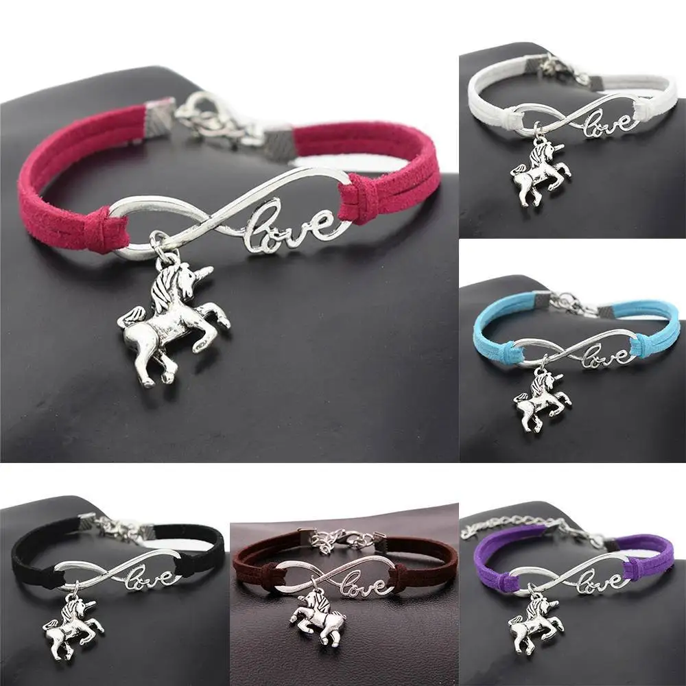 

Antique Silver Lucky Horse Unicorn Bracelet Infinity Love Leather Bracelet Vintage Animals Women Men Jewelry Accessories Gifts