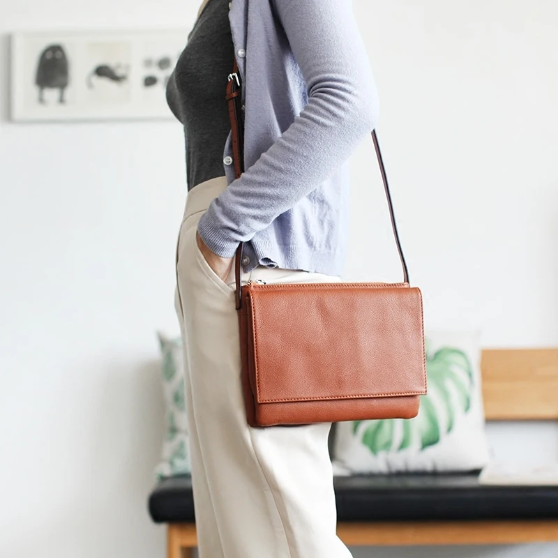 

Luxury Messenger Bags Soft Women's Quality Leather Simple Shoulder Bags Casual Flap Design Crossbody Bag With Zipper Pocket