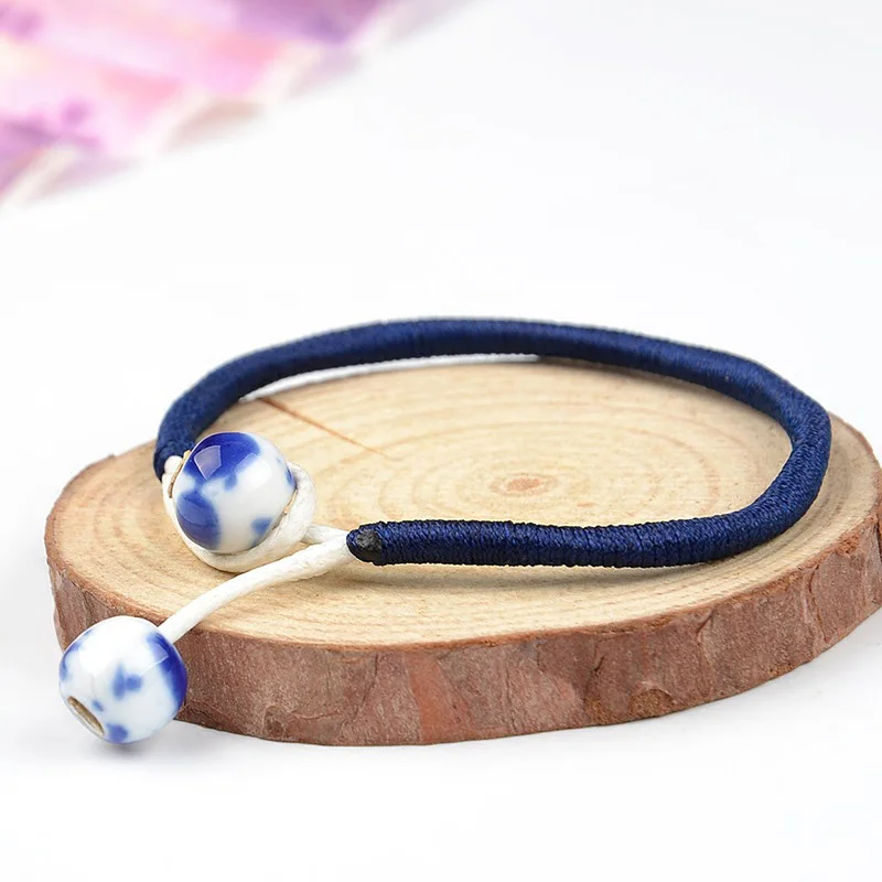 

Adjustable 1PC Handmade Sky Blue Bracelet Pink Allergy Free Dark Blue Women And Girls Boho Style