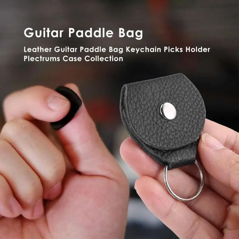 Leather Guitar Paddle Bag Atril Cowhide Metal Keychain Guitar Picks Holder Plectrum Case Collection Guitar Parts Accessories