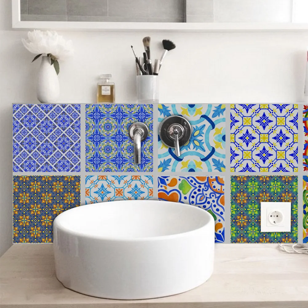 

10PCS/Pack Removable Creative Non-Slip Portugal Style Tile Wall Floor Stickers for Home Kitchen Bathroom